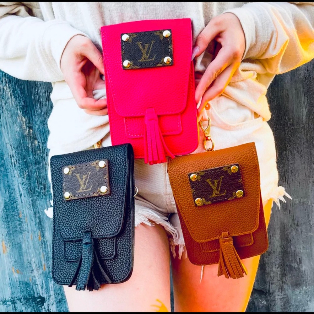 Re-purposed LV Genuine Leather Phone Holder with Card Slot Crossbody.  MT0